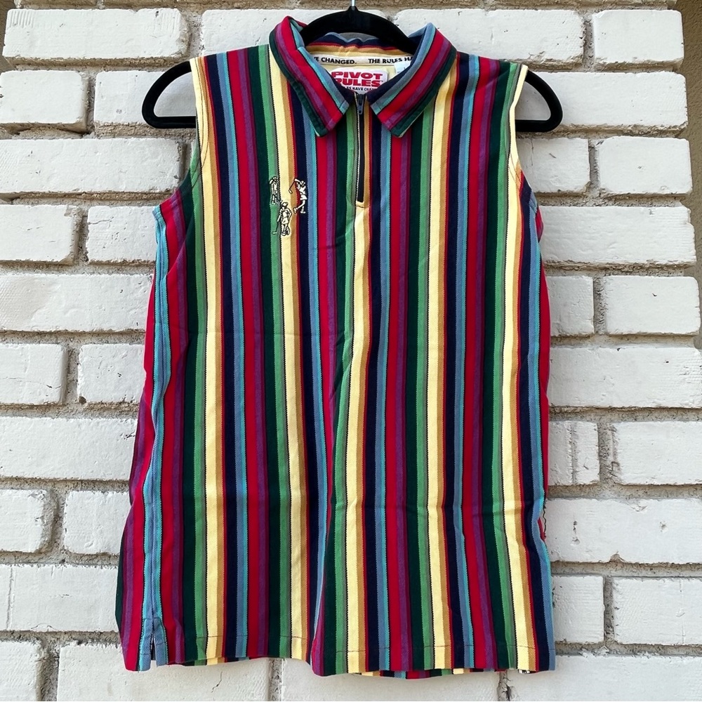 Vintage Pivot Rules Rainbow Stripe Golf Polo Tank Top - Size Large